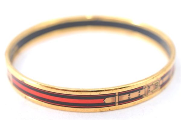 Authentic HERMES Email PM Bangle Belt Motif Gold Red Black J1411 Hot on Sale