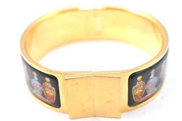 Authentic HERMES Email GM Bangle Vase Motif Gold Black Box J0857 Hot on Sale