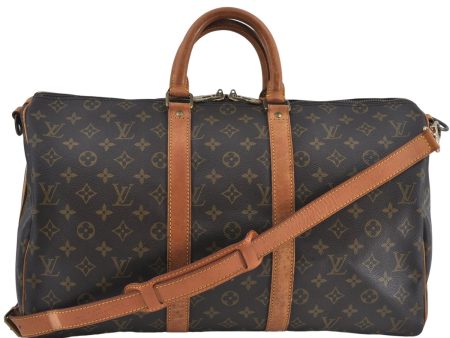 Authentic Louis Vuitton Monogram Keepall Bandouliere 45 M41418 Boston Bag J4293 For Cheap