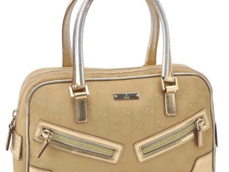 Authentic GUCCI Vintage Hand Bag Purse GG Canvas Leather 0000852 Gold 5710E For Sale