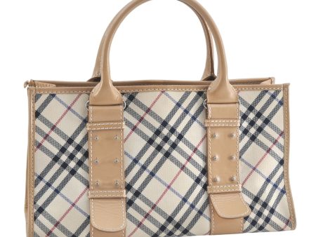 Auth BURBERRY BLUE LABEL Nova Check Shoulder Tote Bag Canvas Leather Ivory J4043 Hot on Sale