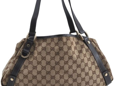 Authentic GUCCI Abbey Shoulder Tote Bag GG Canvas Leather 130736 Brown J4233 Sale