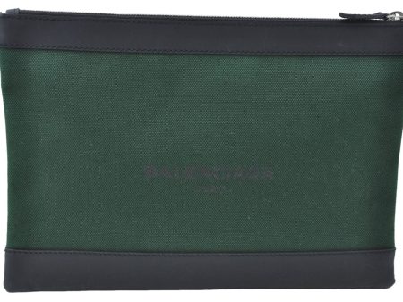 Auth BALENCIAGA Navy Clip M Clutch Hand Bag Canvas Leather 373834 Green J1161 Online