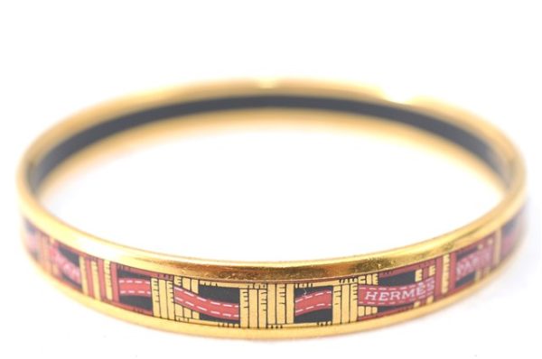 Authentic HERMES Email PM Bangle Ribbon Motif Gold Black Red J1393 Supply