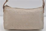 Authentic FENDI Zucchino Shoulder Bag Purse Canvas Leather Silver Beige 1405E For Cheap