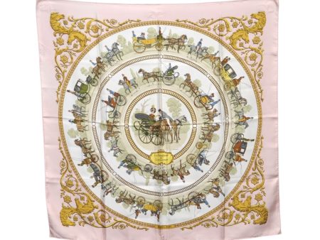 Auth HERMES Carre 90 Scarf  A PROMENADE DE LONGCHAMPS   Silk Light Pink G9350 Online Hot Sale