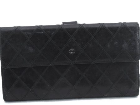 Authentic CHANEL Calf Skin Bifold Long Wallet Purse Black CC Logo 9307C Hot on Sale