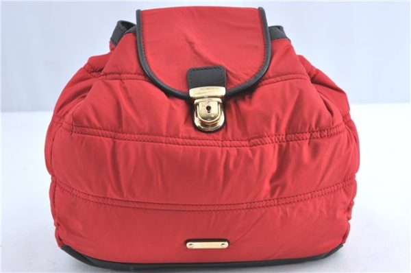 Authentic BURBERRY Backpack Nylon Polyester Leather Red Black 5540B Discount