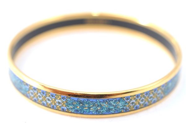 Authentic HERMES Email PM Bangle Star Flower Motif Gold Blue J1394 Supply