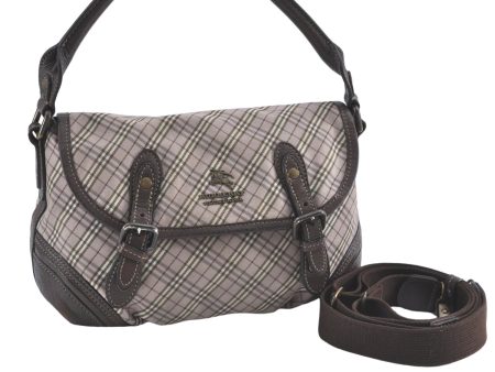 Auth BURBERRY BLUE LABEL Check 2Way Shoulder Hand Bag Canvas Leather Pink J3927 Cheap