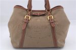 Authentic PRADA Logo Jacquard Canvas Leather 2Way Shoulder Hand Bag Brown 5558D Discount