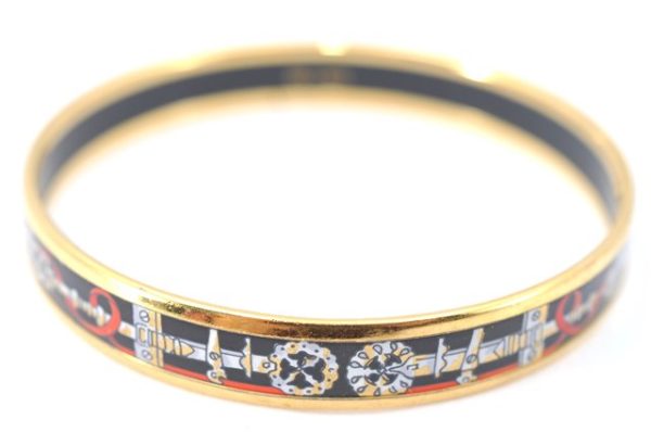 Authentic HERMES Email PM Bangle Weapon Motif Gold Black Red J0855 Online Sale