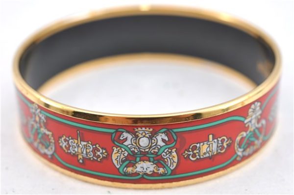 Authentic HERMES Email GM Bangle Bangle Crest and Ribbon Motif Red Gold J2936 Hot on Sale