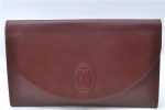 Auth Cartier Must de Cartier Clutch Hand Bag Purse Leather Bordeaux Red J1215 Hot on Sale