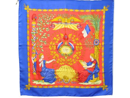 Auth HERMES Carre 90 Scarf  1789 LIBERTE EGALITE FRATERNITE  Silk Blue 0053E Online