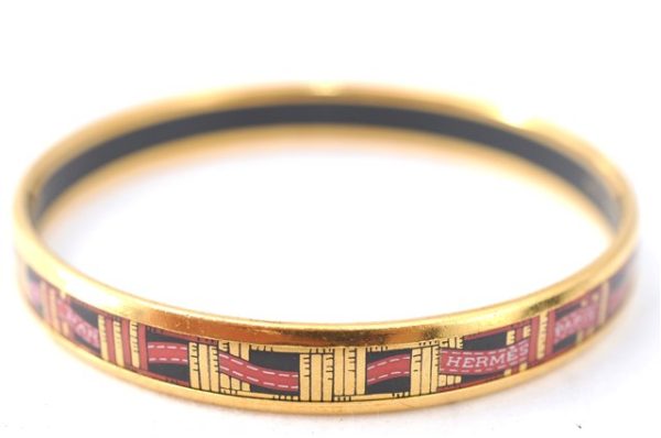 Authentic HERMES Email PM Bangle Ribbon Motif Gold Black Red J1393 Supply