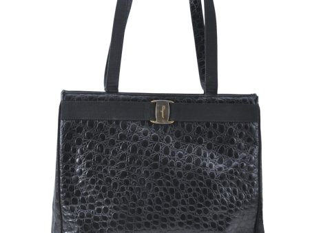 Salvatore Ferragamo Vara Crocodile Motif Leather Shoulder Tote Bag Black J1655 Online Sale