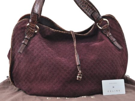 Auth CELINE Macadam Blason Shoulder Tote Bag Purse Suede Leather Purple J1980 Sale