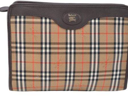 Auth Burberrys Vintage Nova Check Clutch Bag Canvas Leather Beige Brown J1874 For Cheap