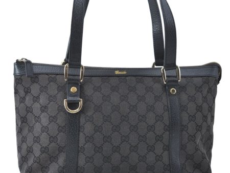 Auth GUCCI Abbey Shoulder Tote Bag Purse GG Canvas Leather 141470 Black J2185 For Sale