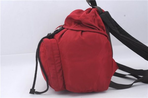 Authentic PRADA Nylon Leather Backpack Red 3710D For Discount