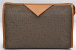 Authentic YVES SAINT LAURENT Clutch Hand Bag Purse PVC Leather Brown 0415E For Discount