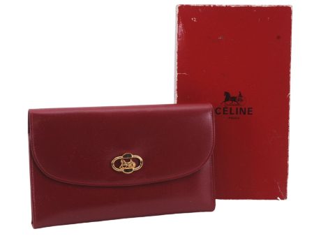 Authentic CELINE Carriage Motif Wallet Clutch Bag Purse Leather Red Box 7533D Online now