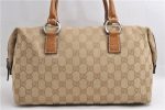 Authentic GUCCI Hand Boston Bag Purse GG Canvas Leather 113009 Beige 6892E Fashion