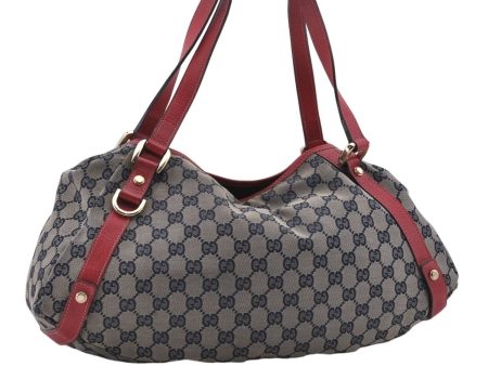 Auth GUCCI Abbey Shoulder Tote Bag GG Canvas Leather 130736 Red Navy Blue 4811D Online