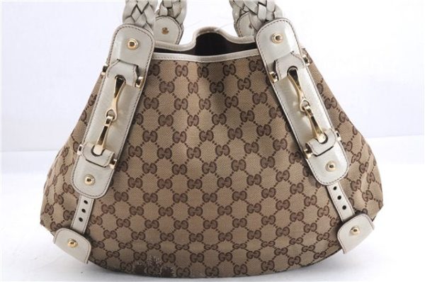 Authentic GUCCI Shoulder Tote Bag GG Canvas Leather 162900 Brown White 2933E For Discount