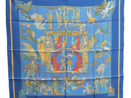 Authentic HERMES Carre 90 Scarf  LE TEMPS des MARIONNETTES  Silk Blue Box J4483 Fashion