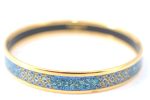 Authentic HERMES Email PM Bangle Star Flower Motif Gold Blue J1394 Supply