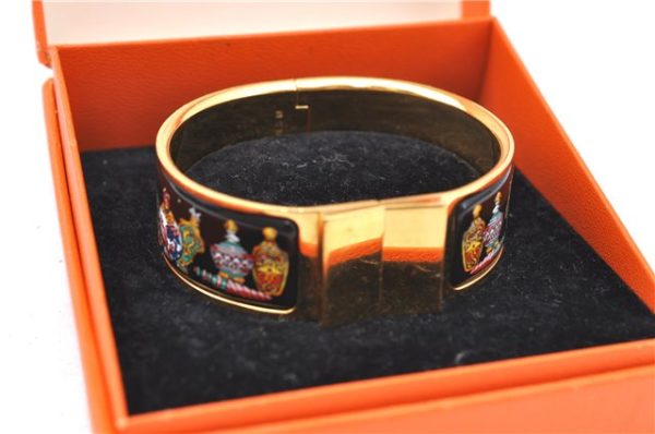 Authentic HERMES Email GM Bangle Vase Motif Gold Black Box J0857 Hot on Sale