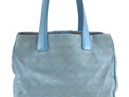 Auth CHANEL New Travel Line Shoulder Tote Bag Nylon Leather Light Blue J2179 For Discount