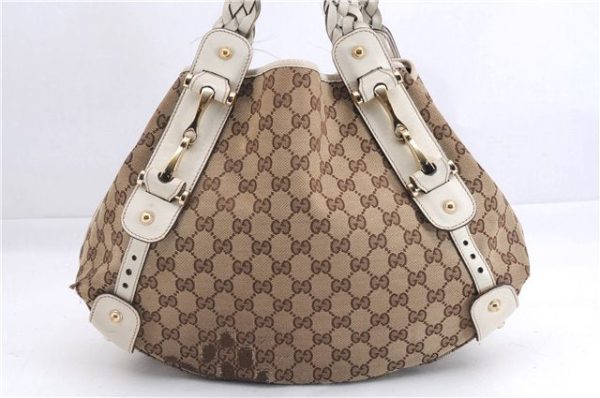 Authentic GUCCI Shoulder Tote Bag GG Canvas Leather 162900 Brown White 2933E For Discount