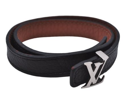 Authentic Louis Vuitton Taurillon Bracelet LV Bangle Black M6018E LV 5384E For Sale