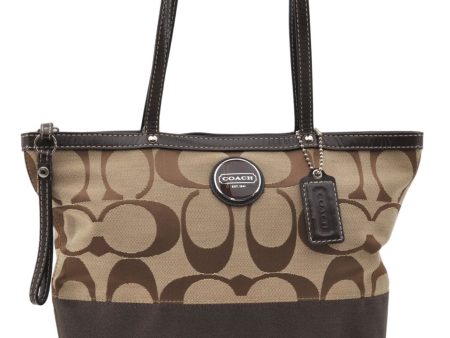 Authentic COACH Signature Shoulder Tote Bag Canvas Leather F15112 Brown 6836E on Sale