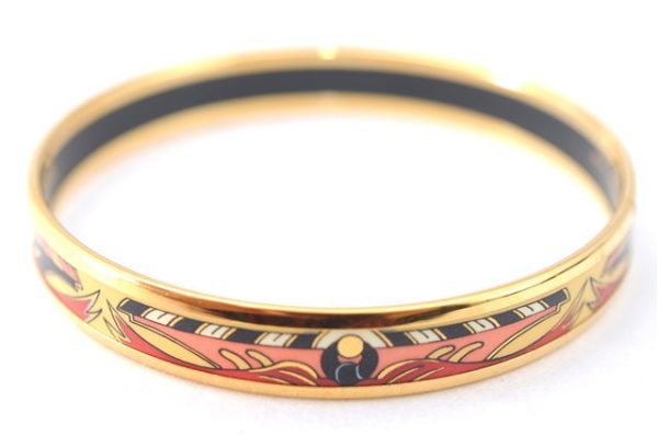 Authentic HERMES Email PM Bangle Rope Motif Gold Red Black J1481 For Cheap