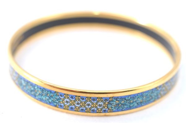 Authentic HERMES Email PM Bangle Star Flower Motif Gold Blue J1394 Supply