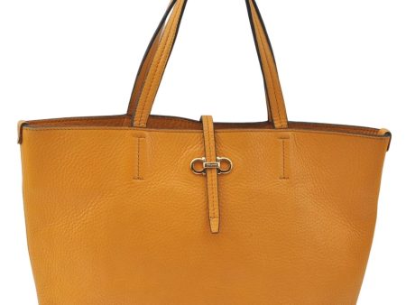 Authentic Salvatore Ferragamo Gancini Leather Hand Tote Bag Purse Yellow J2280 For Sale