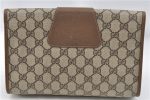 Authentic GUCCI Web Sherry Line Clutch Hand Bag Purse GG PVC Leather Brown J4054 Discount