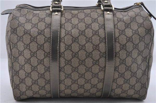 Auth GUCCI Vintage Hand Boston Bag GG PVC Leather 193603 Brown Silver Gray 4890D Online Hot Sale