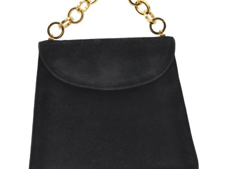 Authentic Salvatore Ferragamo Chain Hand Bag Purse Suede Black SF 5088D Online now