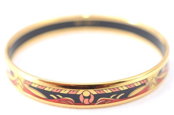 Authentic HERMES Email PM Bangle Rope Motif Gold Red Black J1481 For Cheap