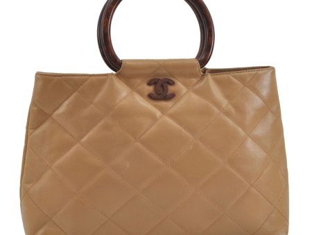 Auth CHANEL Calf Skin Matelasse Tortoise Shell Handle Hand Bag Beige CC 7544D Online now