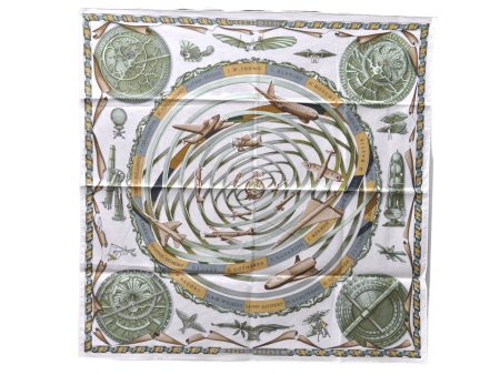 Authentic HERMES Carre 65 Scarf  REVES D ESPACE  Cotton White 6330D For Cheap