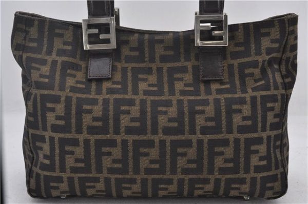 Authentic FENDI Zucca Hand Bag Purse Nylon Leather Brown 1426E Hot on Sale