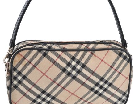 Authentic BURBERRY BLUE LABEL Check Hand Bag Purse Nylon Leather Beige J3980 Fashion