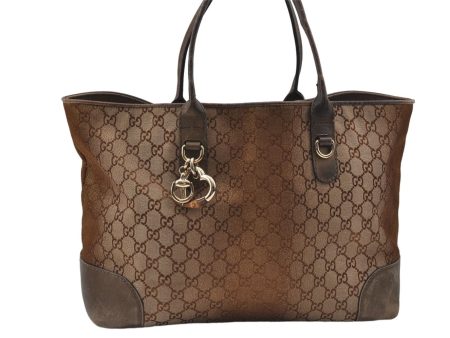 Auth GUCCI Heart Bit Shoulder Tote Bag GG Canvas Leather 269956 Brown Gold 9095D Sale