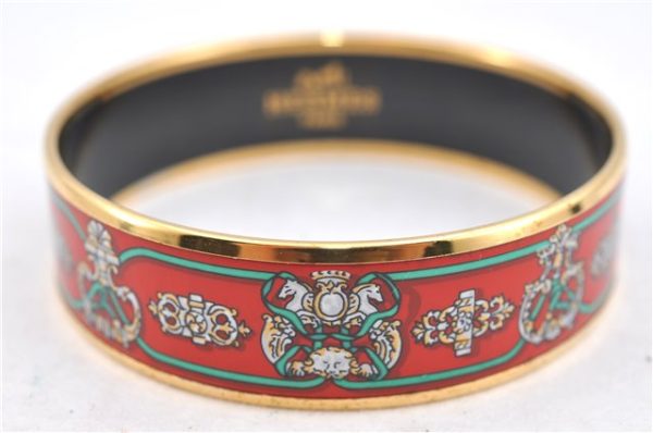 Authentic HERMES Email GM Bangle Bangle Crest and Ribbon Motif Red Gold J2936 Hot on Sale